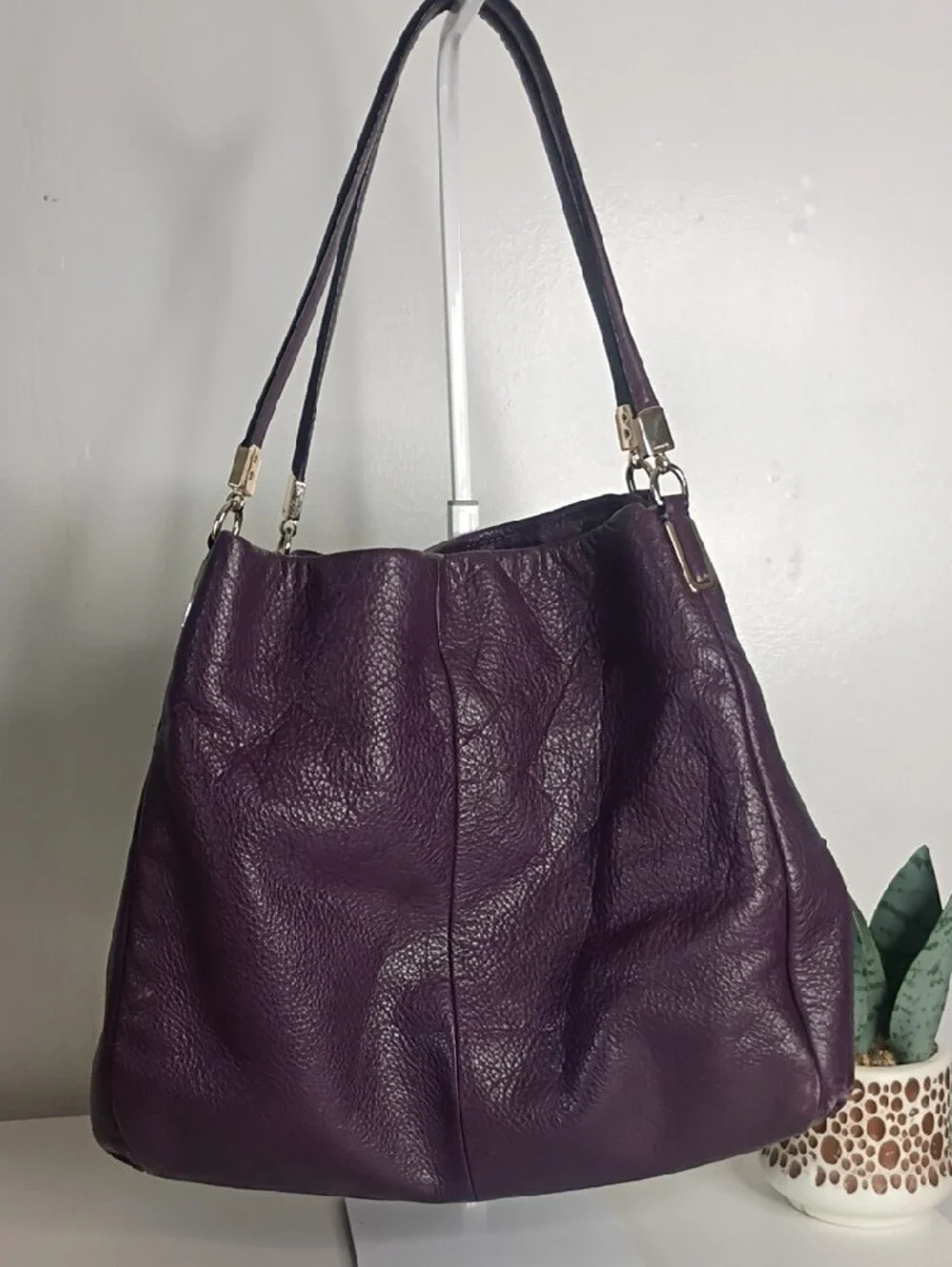 Coach Madison Purple Leather Double Handles 3 Compartments Shoulder Bag